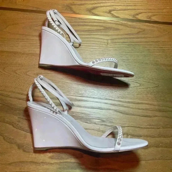 Christian Louboutin SO ME Wedge Sandal 42 11.5 12 Spike Stud Ankle Heels Leche - Picture 12 of 13